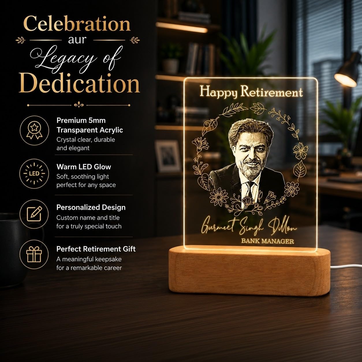 Personalized Retirement Lamp - Custom Photo Gift -4