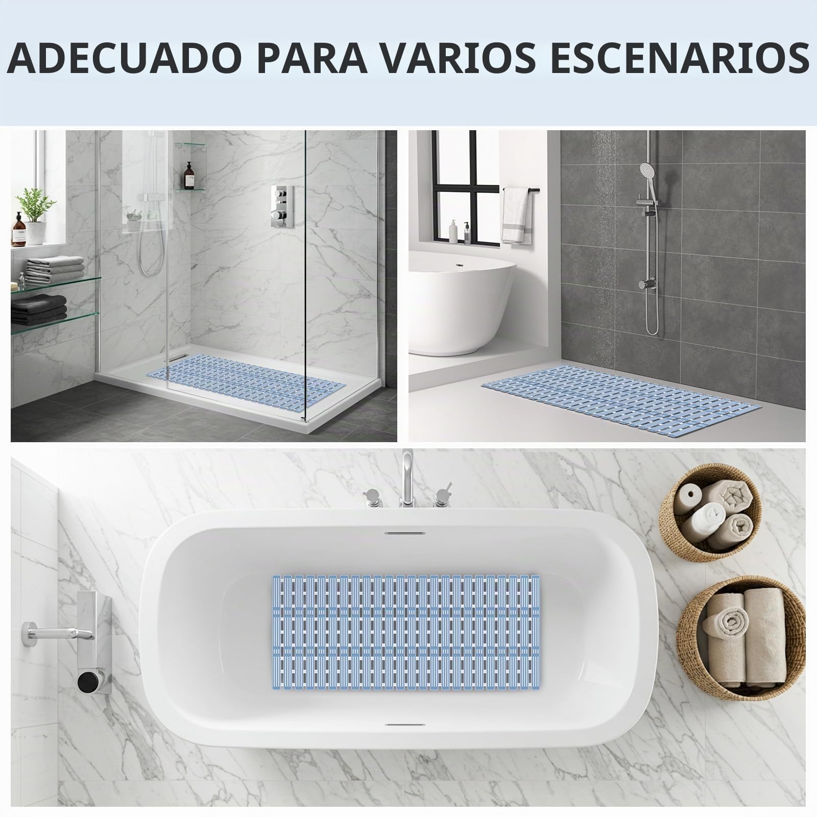 XIYUNTE Alfombrilla de Ducha Extra Larga Antideslizante - 90 x 40 cm con Ventosas, de Goma, Lavable para Interior