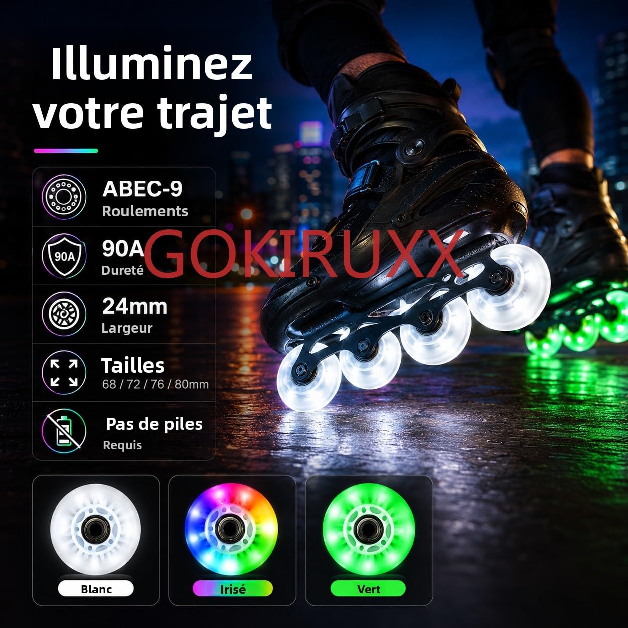 Lot de 8 Roues de Rollers en Ligne 90A, 76mm/ 80mm Roues de Patins à Roulettes de Rechange avec Roulements ABEC 9, pour Patins à Roulettes et Patins de Fitness Intérieure ou Lot de 8 Roues de Rollers en Ligne 90A, 76mm/ 80mm Roues de Patins à Roulettes de Rechange avec Roulements ABEC 9, pour Patins à Roulettes et Patins de Fitness Intérieure ou