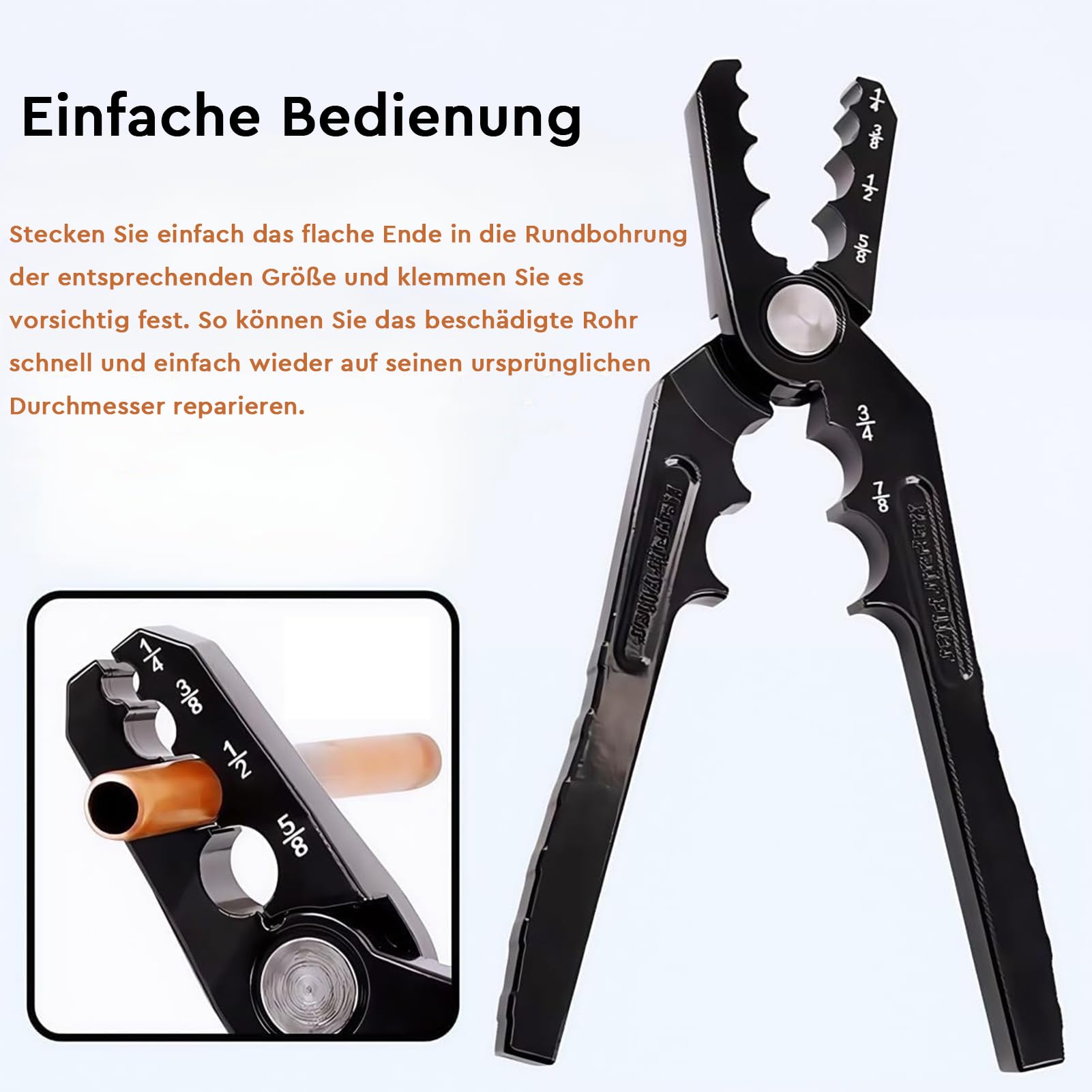 Pinza di riparazione per tubi di rame, strumento di riparazione manuale del tubo di rame con 6 fori per tubi in alluminio da 1/4", 3/8", 1/2", 5/8", 3/4" e 7/8"