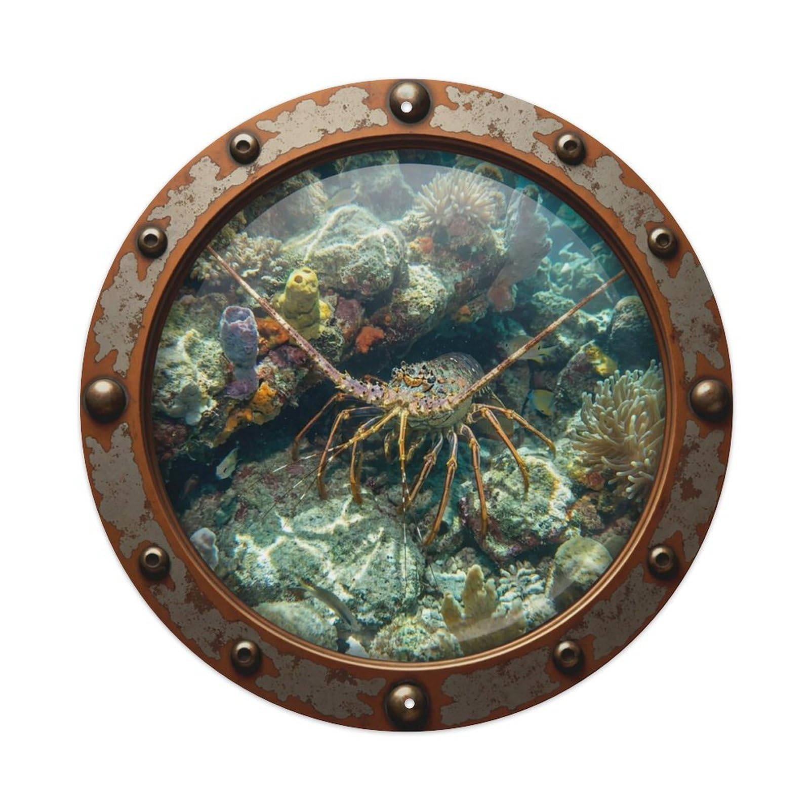 Gead 8X8inch Style Vintage Porthole Reef Lobster Nautical Window View Metal Tin Sign