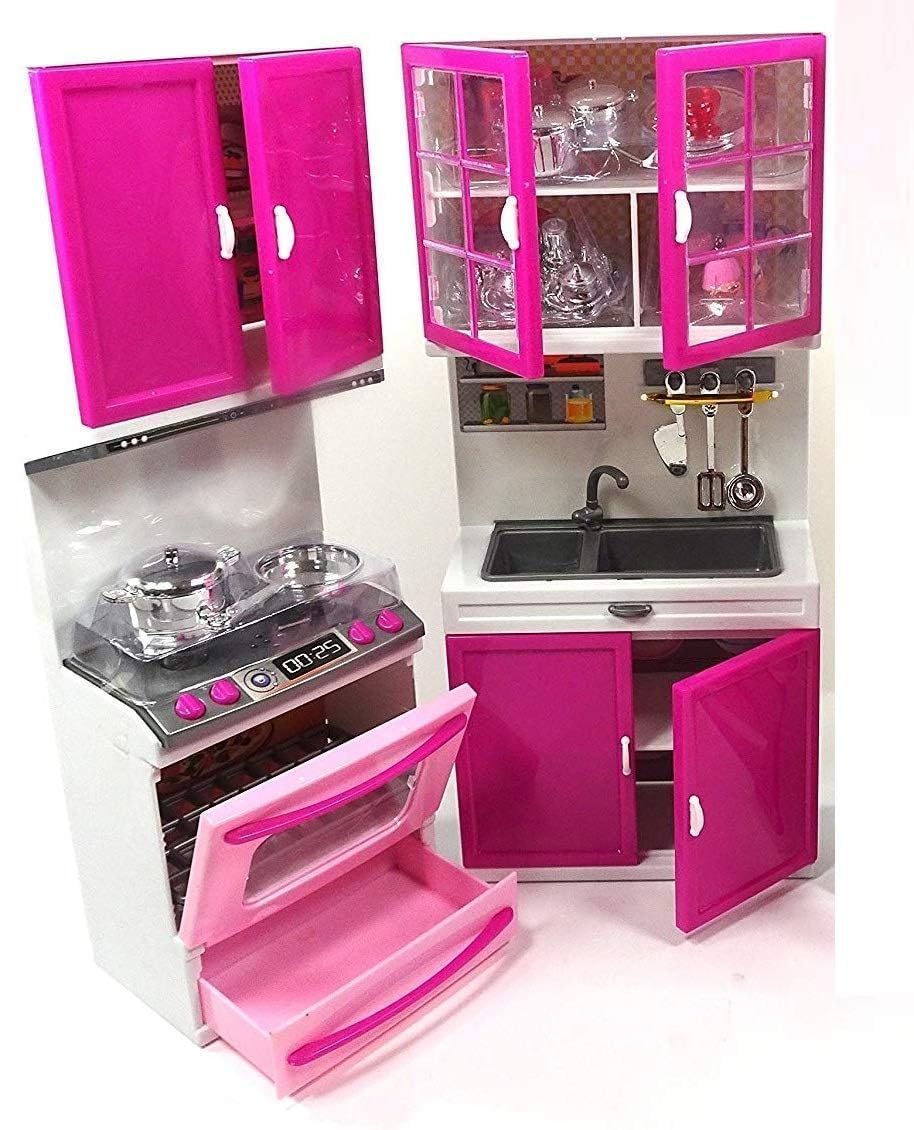 TIUDTOY Plastic 2 Comparttment Modern Dream House with Open able Doors Fun Cookking Toys Accessories Musical & Light Kitchen Set Toy for Kids with Sound and Accessories Set for Kids 2
