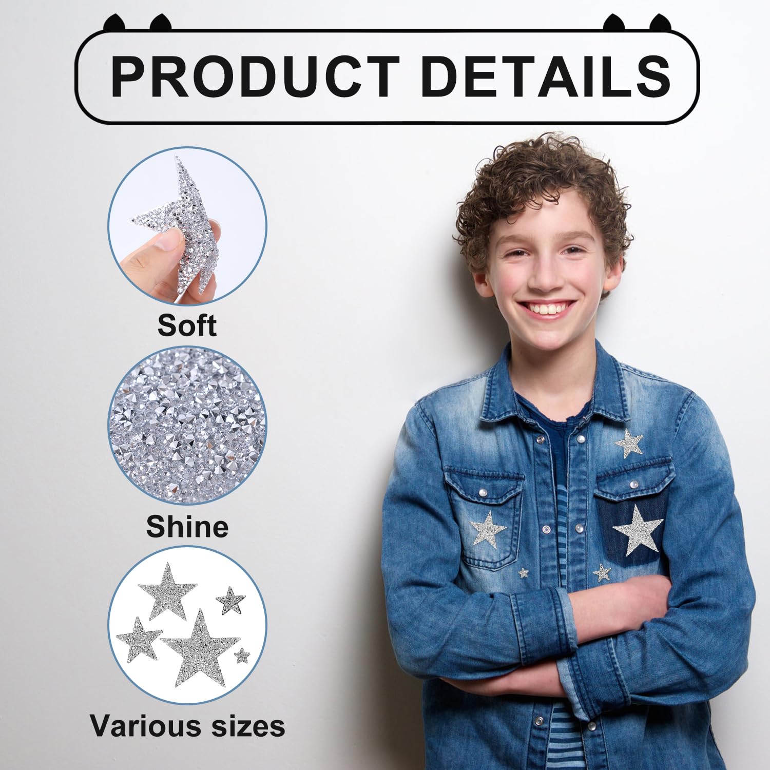 24 Toppe Termoadesive A Stella Con Strisc, In 5 Misure, Per Decorazione E Riparazione Di Abbigliamento, Jeans, Borse - Colore Argento