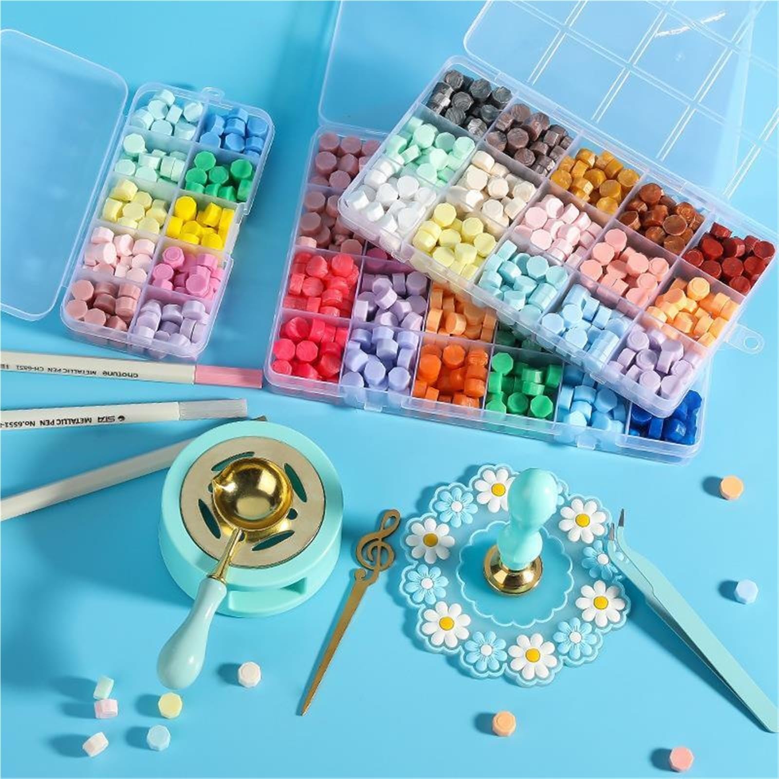 Ceralacca Set Di Timbri for Sigillo Di Cera | Kit di sigillatura laccato Forniture fai da te Scrapbooking Decorazione for inviti di nozze(17Pcs-C Random head)