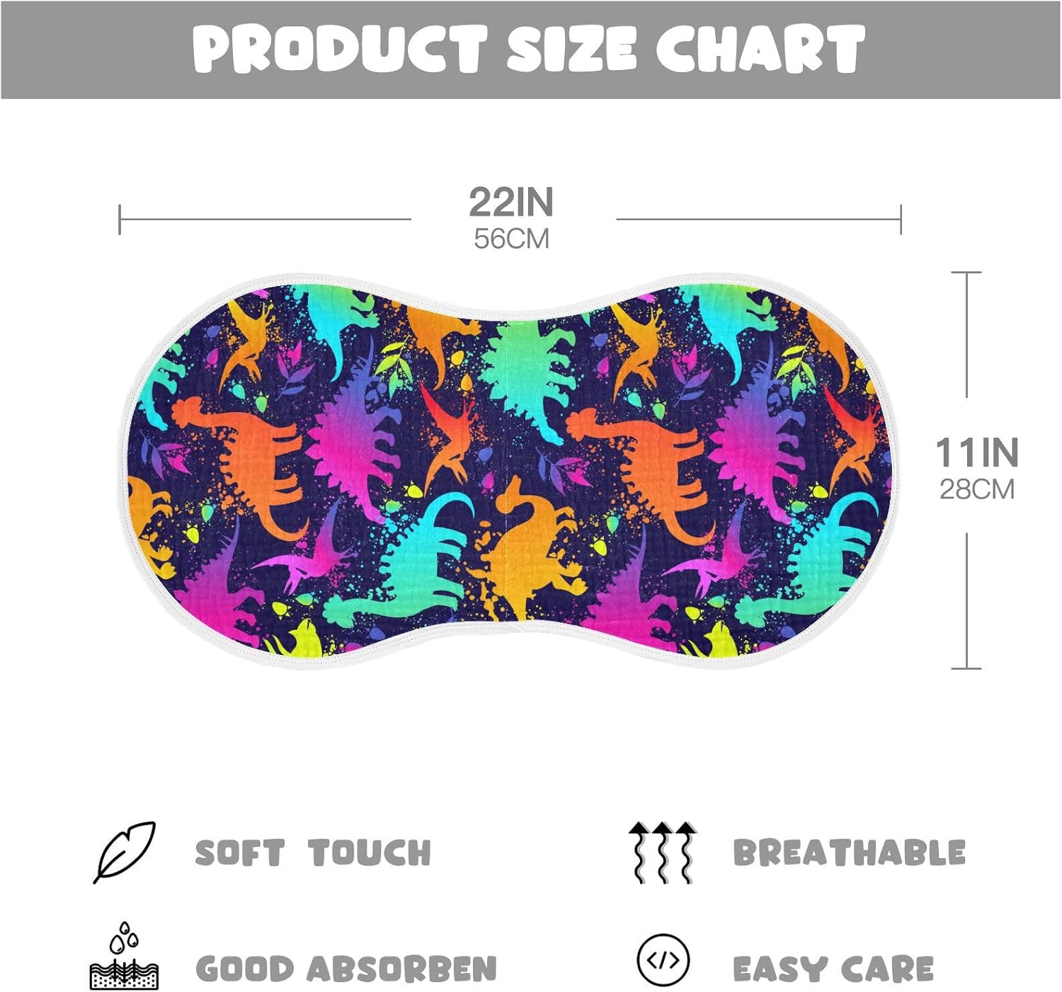 Muslin Burp Cloths for Baby Boys and Girls - 4-Pack Ultra Absorbent Bright Neon Dinosaurs Muslin Washcloths, Newborn Towel, Milk Spit Up Rags, Burp Cloth Bib for Unisex, 22 x 11 Inch