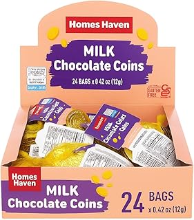 Homes Haven Hanukkah Milk Chocolate Coins – 24 Mesh Bags of Menorah Embossed Gelt, Kosher Dairy, Gluten Free, Made in Israel, Chanukah Gelt