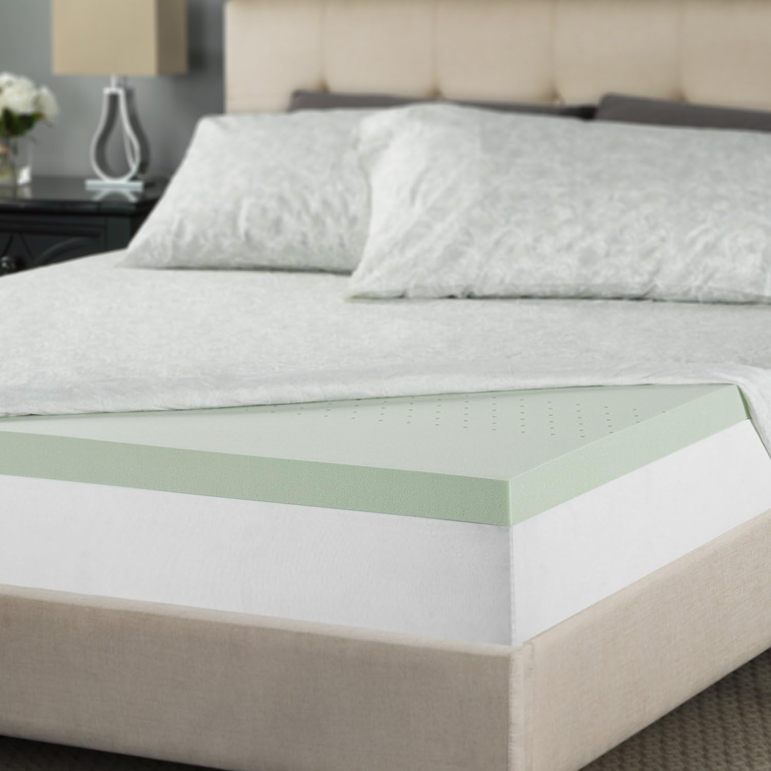Zinus 2 Inch Green Tea Memory Foam Mattress Topper, Cal King