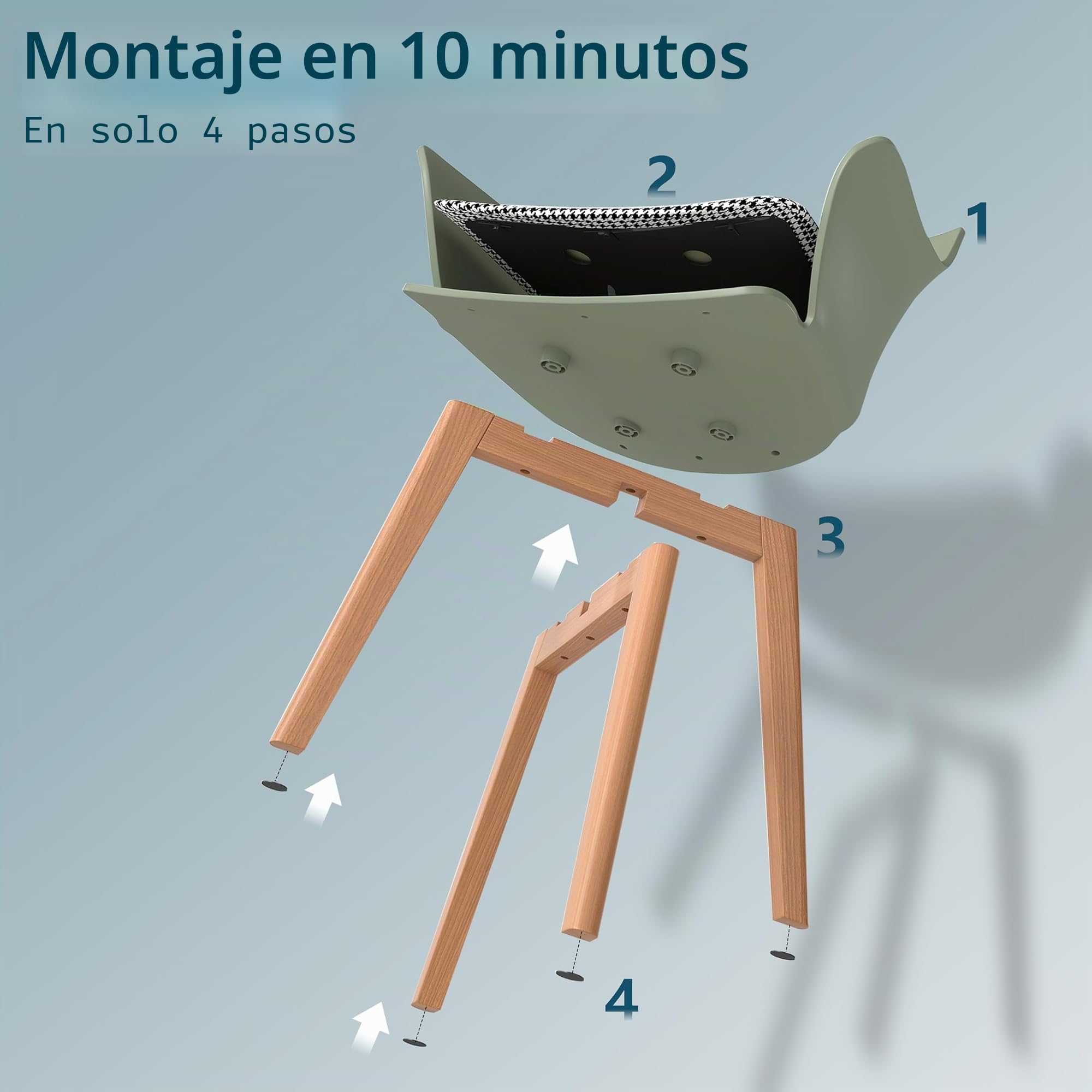 Juego de 4 Sillas de Comedor Escandinavas, Silla de Comedor de Estilo Nórdico con Reposabrazos, Patas de Haya, Silla de Cocina Tapizada a Cuadros de Lino - Blanco+ Rojo + Verde + Azul