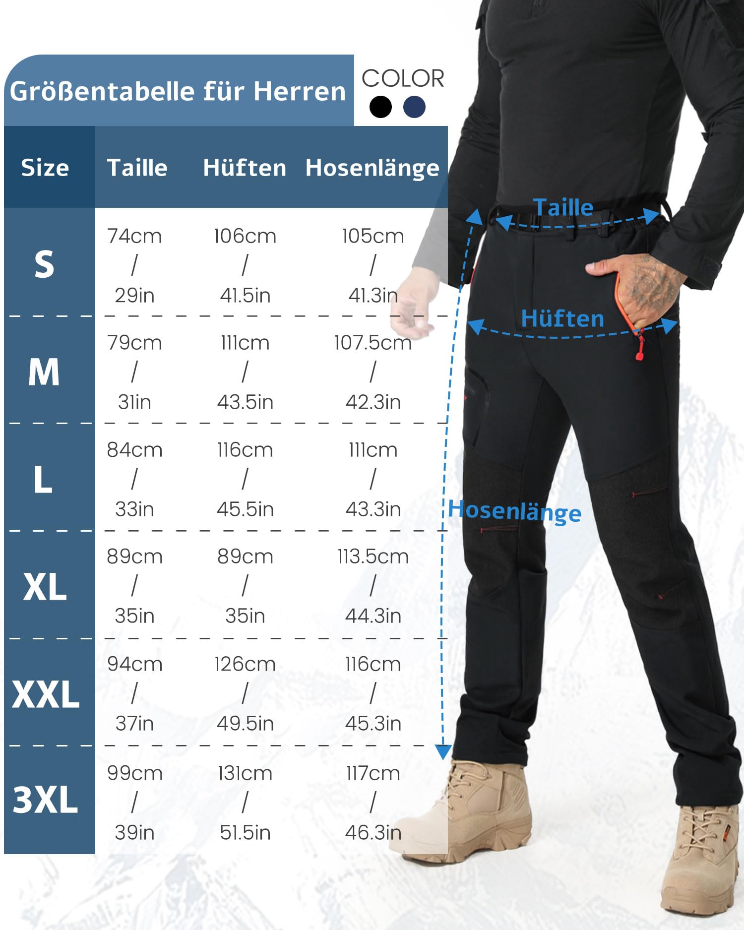 SANMIO Pantalones Trekking Hombre Pantalon de Trabajo Termicos Montaña Escalada Senderismo Esqui Softshell Invierno Polar Forrado Aire Libre Negro con vellón XXL