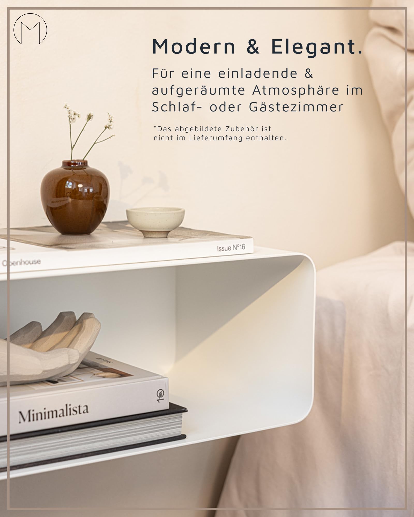 Comodino sospeso di 46 cm fabbricato in melaminico di colore bianco Edurne Domensino