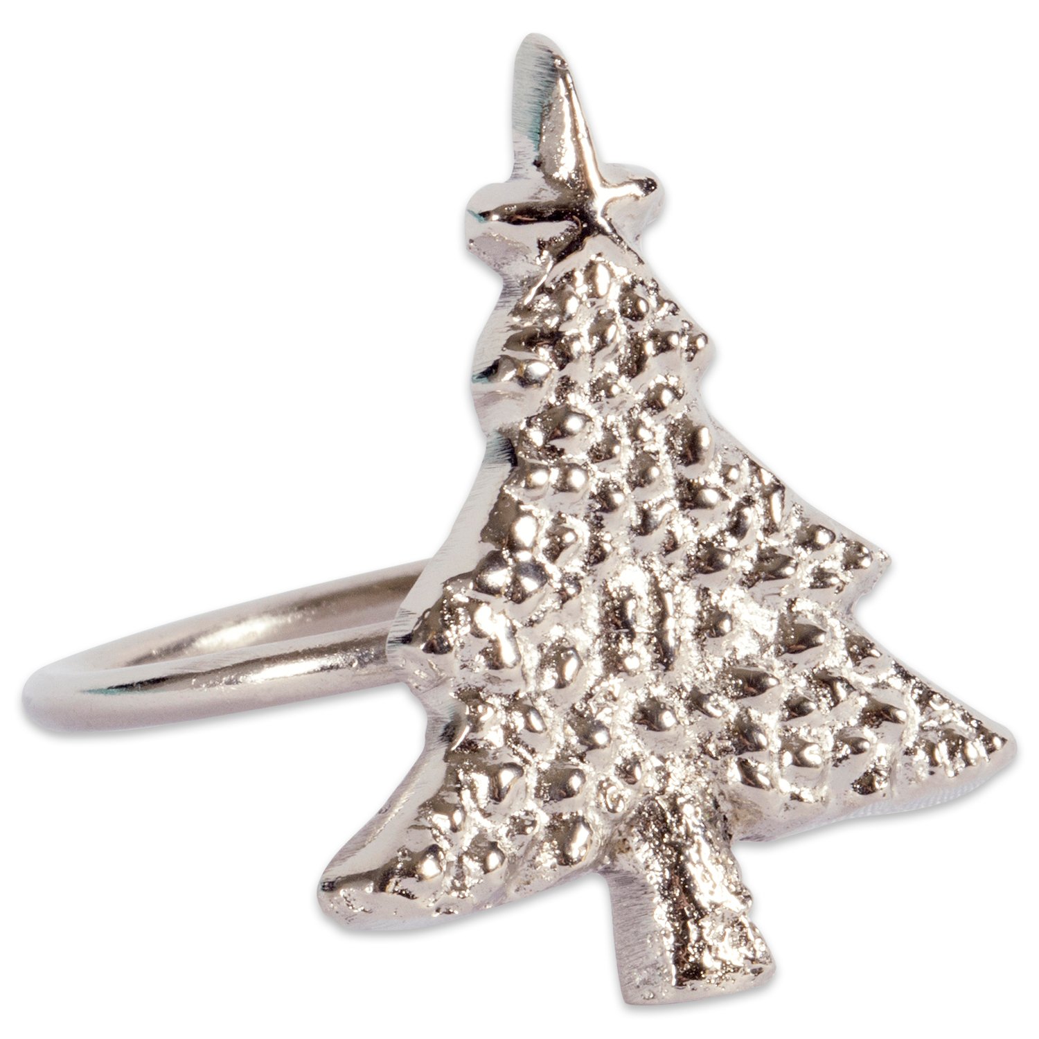 DII Decorative Napkin Ring Holder Set, Brass, Silver Christmas Tree, 2" Diameter - Image 2