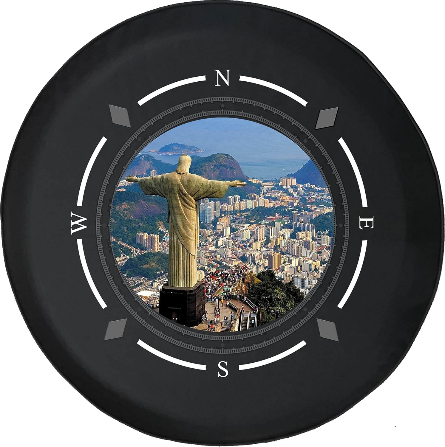 Tire Cover Compass Rio de Janeiro Statue The City Wheel Covers Fit for SUV Accessories Trailer RV Accessories and Many Vehicles