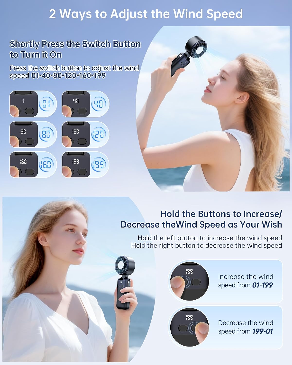 Portable Handheld Personal Fan with USB-C & iOS Cables 5V/2.4A Fast Charging for Cellphone/Tablet, 20H Cooling Time, Foldable Design with Phone Stand for Camping Travel Outdoor (2, Black+Black) image 4