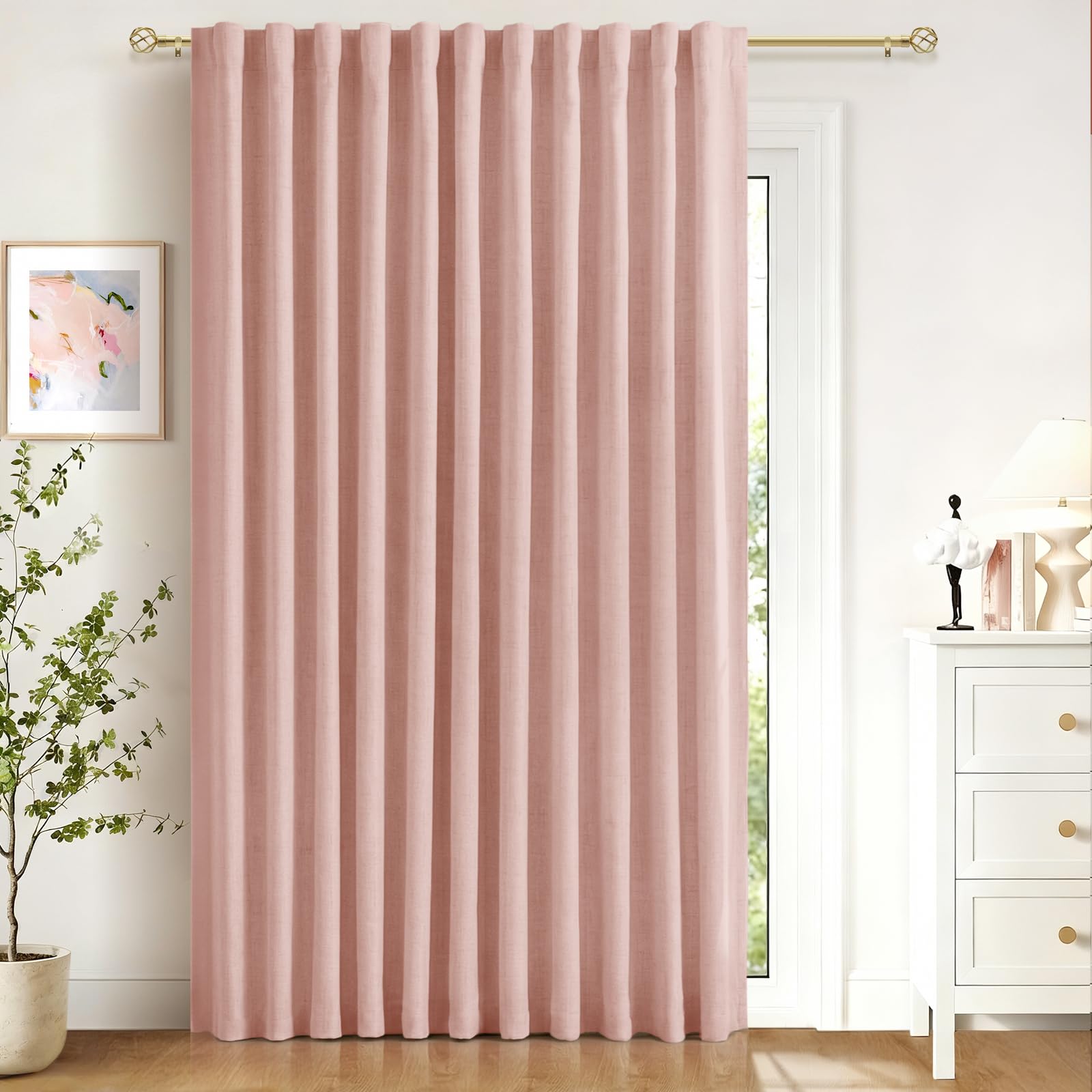 100% Blackout Shield Linen Blackout Curtains for Bedroom 96 Inches Long, Back Tab/Rod Pocket Living Room Drapes, Thermal Insulated Blackout Curtains 1 Panel Set, 100" W x 96" L, Blush Pink โ image 1