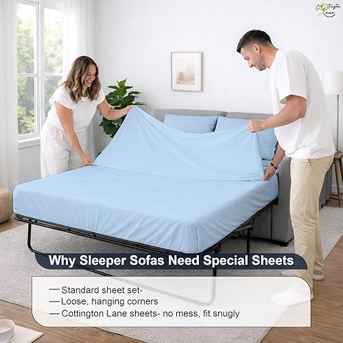 Miniatura 8 de Cottington Lane Juego de 4 piezas de sábanas para sofá cama tamaño matrimonial, 100% algodón egipcio de alta calidad para sofá cama, sofá biplaza