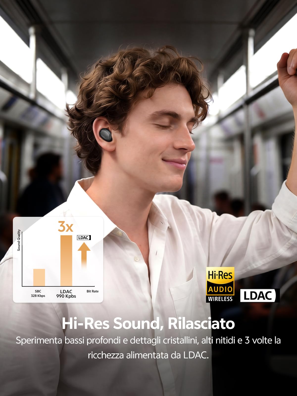 QCY MeloBuds A30 Cuffie Bluetooth Wireless con Cancellazione Attiva del Rumore Adattiva, Cuffie In Ear con ANC -60dB, 8-Mic AI, Auricolari Bluetooth 6.0, 50 Ore,IPX5, 3 Connessione dei Dispositivi