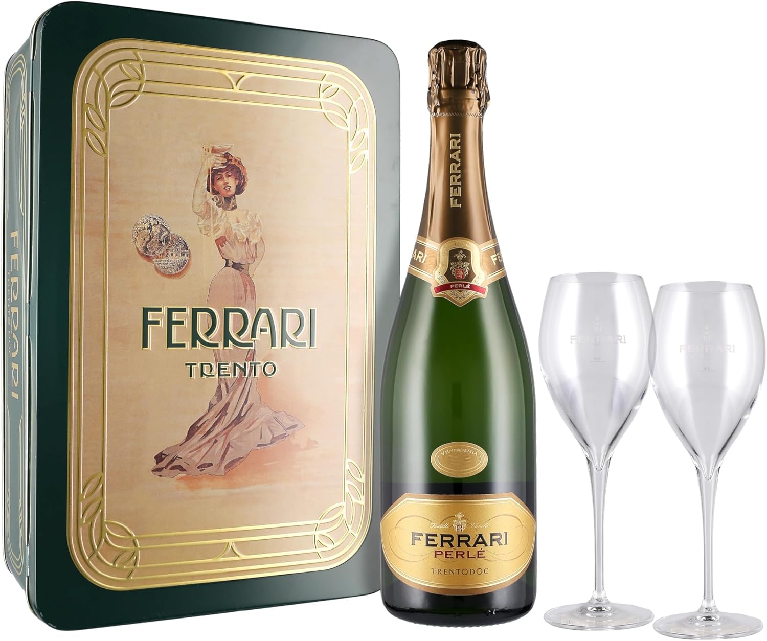 Trento DOC Brut Perlé in Latta Vintage, 0,75 ℓ, Confezione con flûtes