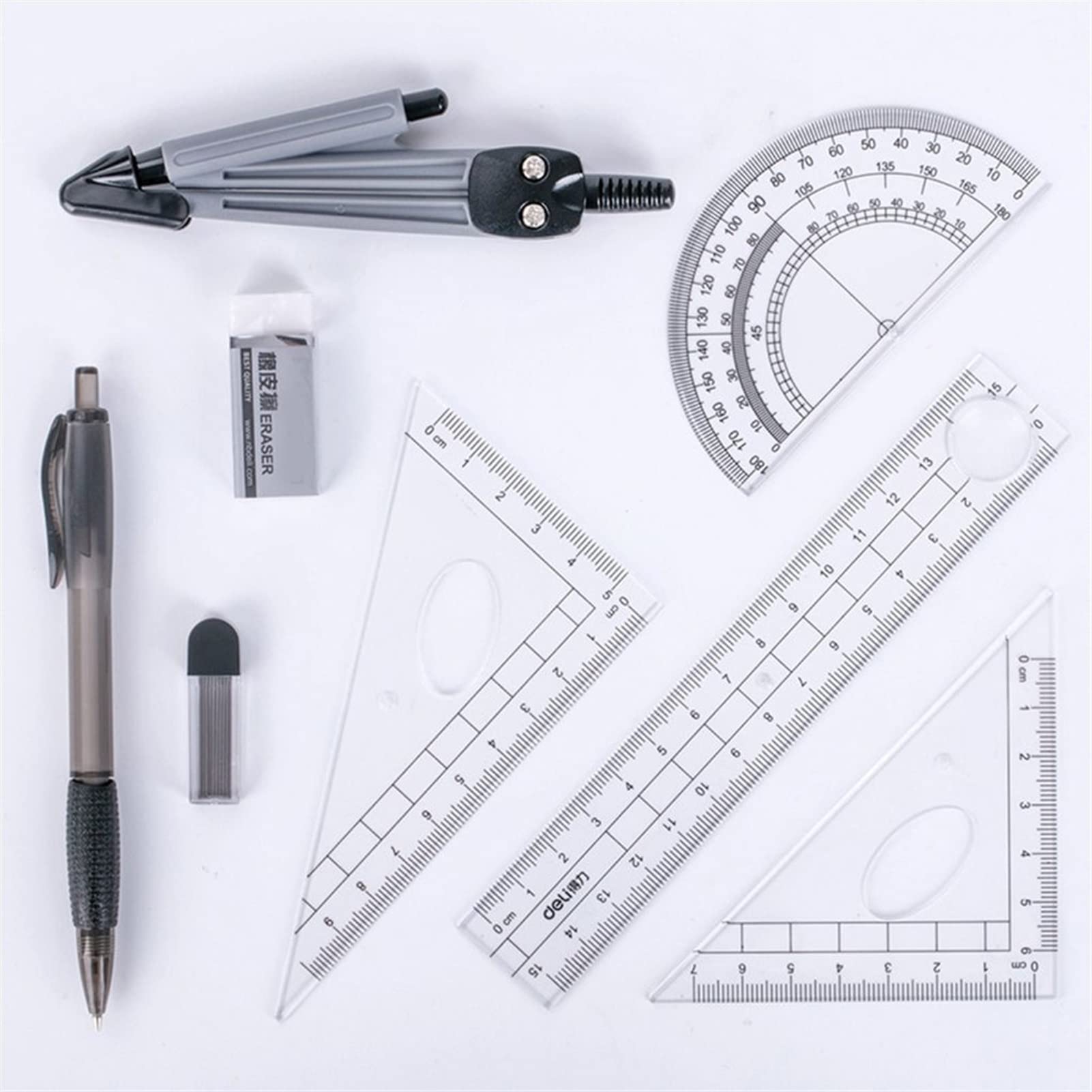 Kreismessgerät-Set, Winkelmesser, Zeichendreieck, Radiergummi, Zirkel-Set, Mathe-Radiergummi, Lineal Für Schüler, Schulbedarf, Lernwerkzeuge, Geschenke, Kreismessgerät-Set