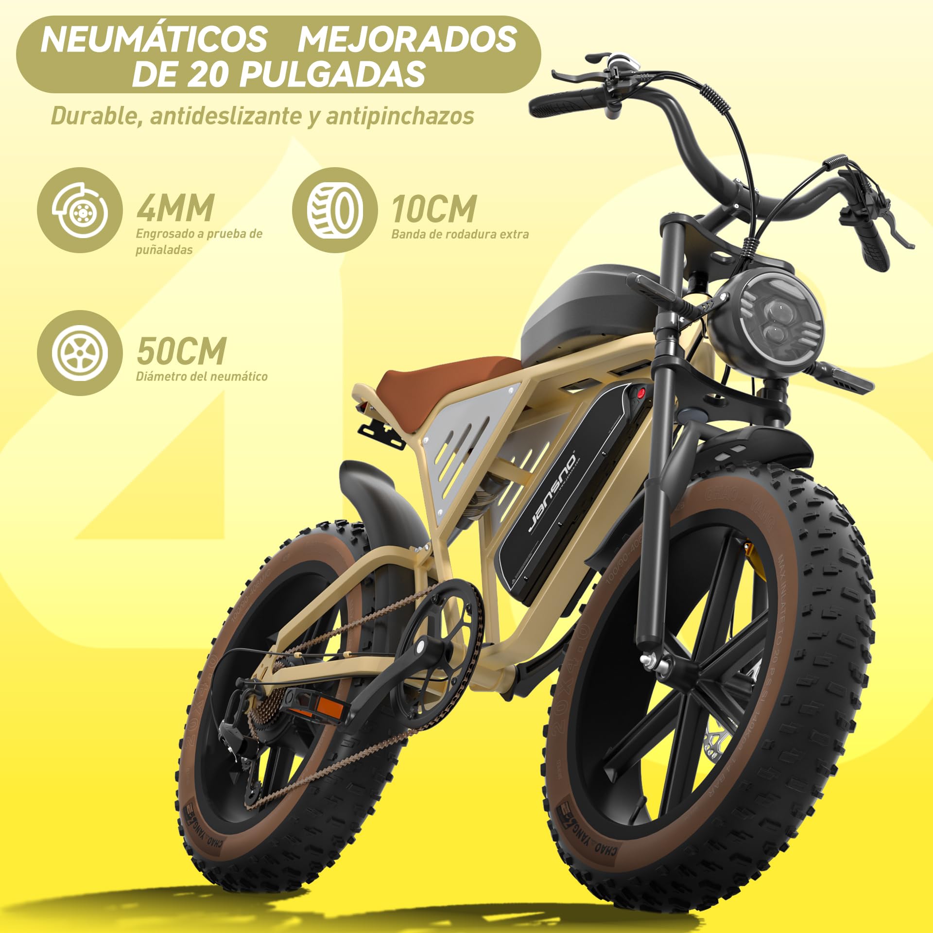 JANSNO X70 Bicicleta Eléctrica para Adultos de Montaña: Motor 90 Nm, Autonomía 193 km, Batería Dual 48V 37Ah Mejorada, Llantas 20" x4.0 Todo Terreno, Modos de Conducción Desbloqueables, Certificado CE