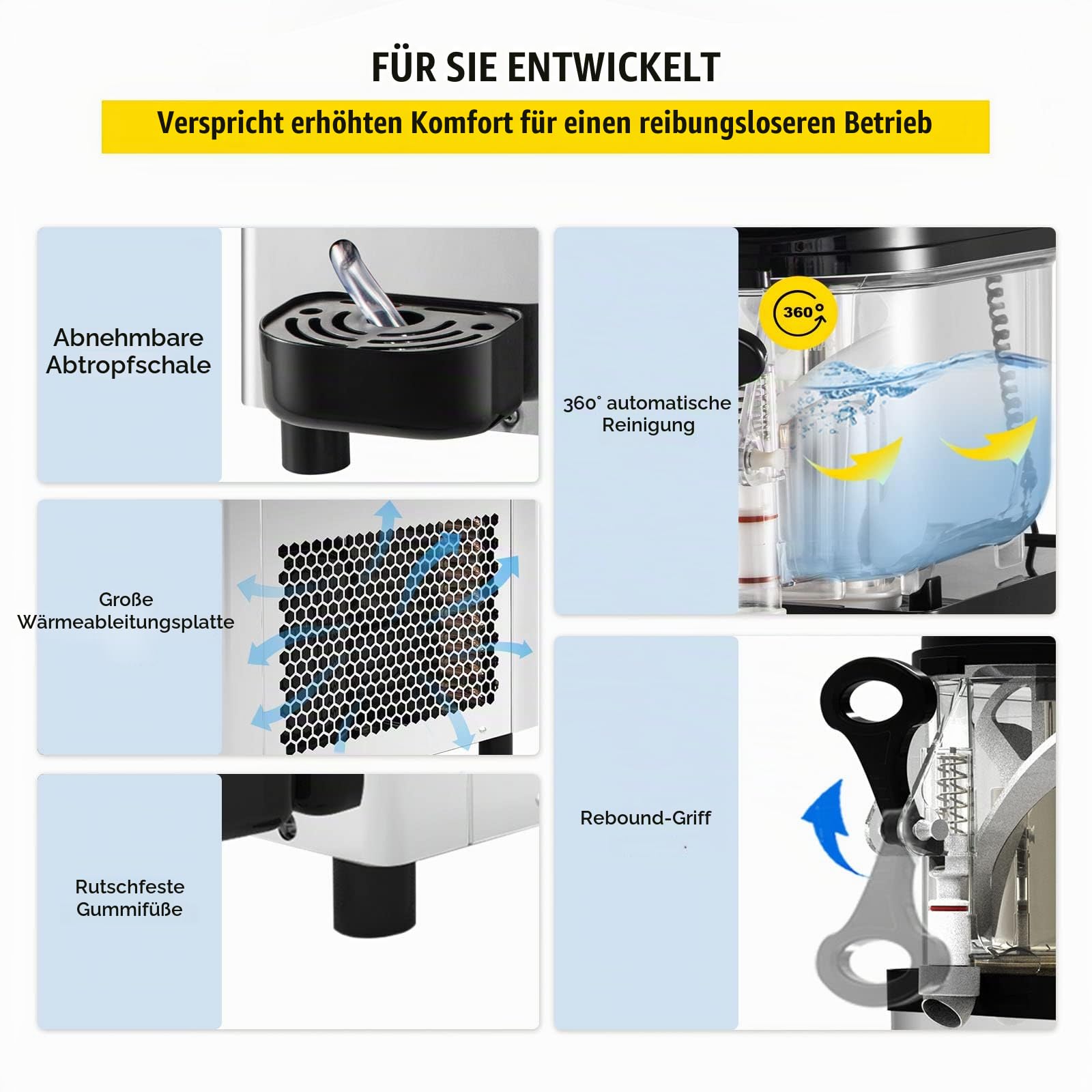 VEVOR Kommerzielle Slushy-Maschine, 6L Tassen Einzelschüssel Slush Ice Maschine, 300W 220V, Edelstahl Margarita Smoothie Frozen Drink Maker, Slushie Maschine für Supermärkte, Cafés, Restaurants, Bars