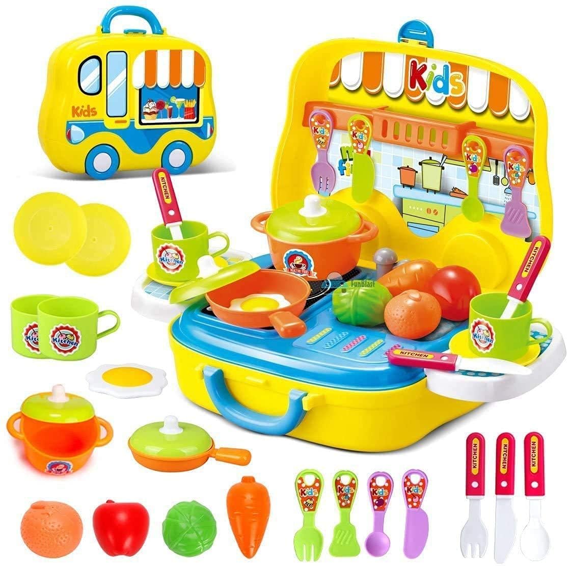 Planet of Toys Plastic Kitchen Play Set for Girls with Big Train Building Blocks Free | Toys Play Kitchen Set & Building Blocks for Toddlers (B092TNPGZC) Amazon Price History, Amazon Price Tracker