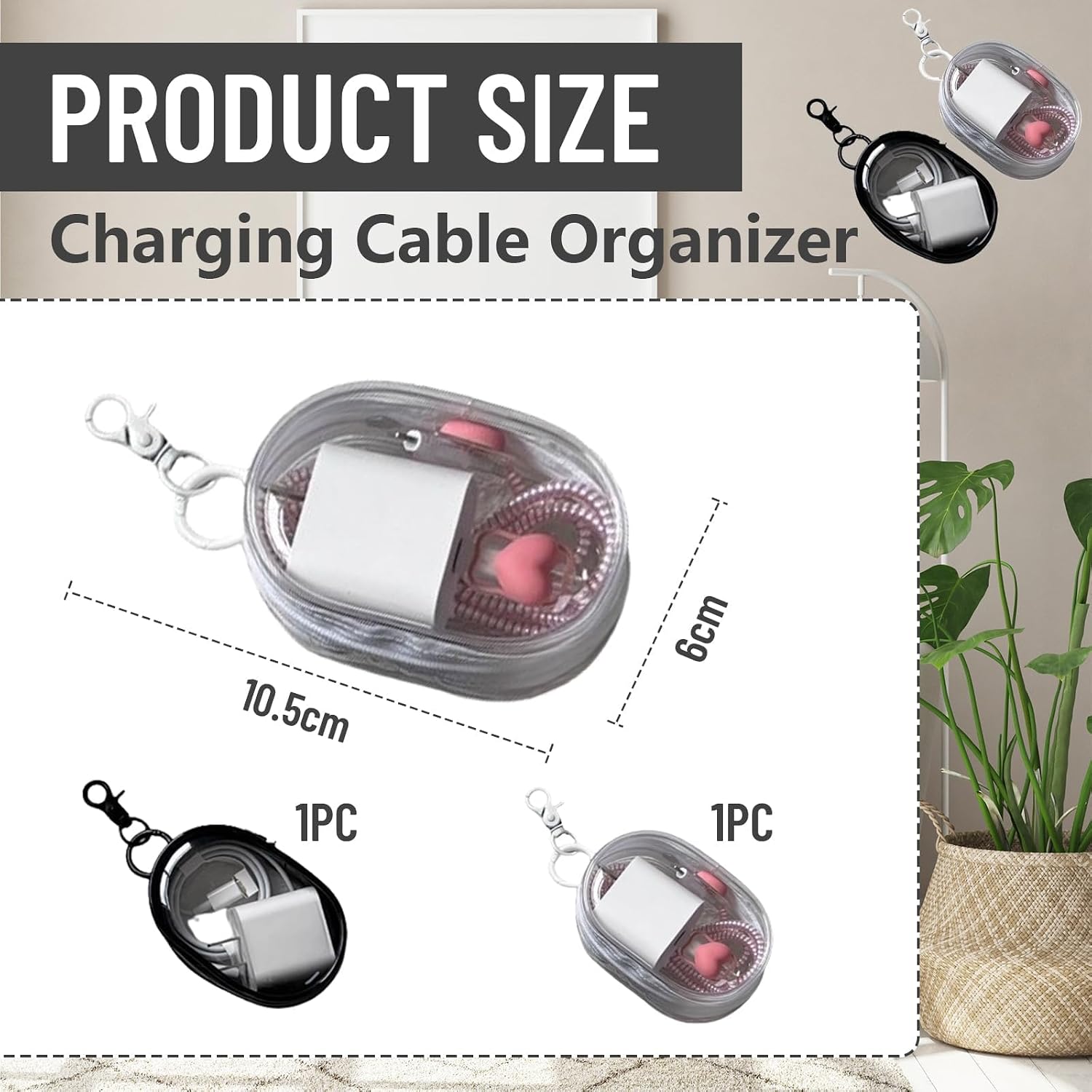 2 Pack Clear Cable Organizer Bag Travel Pouch Portable Electronics Storage Case for Cords Chargers Jewelry