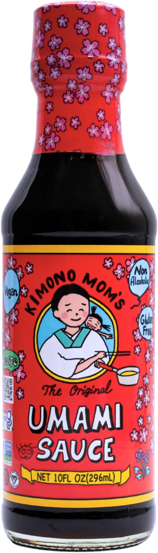 Kimono Mom UMAMI SAUCE, All purpose sauce, Authentic Japanese food, Plant-base, Vegan, Gluten-free, Non alcoholic, No added MSG, Umami seasoning, Made in USA, MOE Kimono Mom, SUTAN, 10oz(296ml)