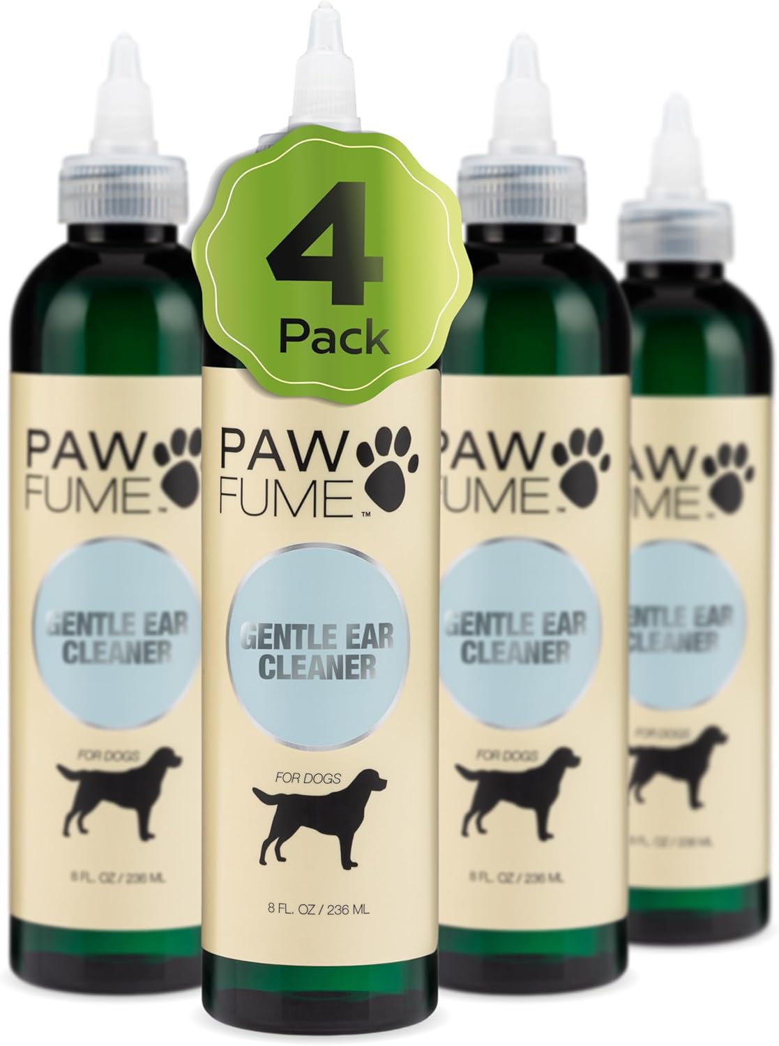 Pawfume Dog Ear Cleaner Solution, 4-Pack – Soothe Itchy Ears Instantly – with St. John’s Wort & Almond Extracts, Vet-Certified Formula, Alcohol-Free & Sulfate-Free – Dog Ear Wash for All Breeds Pack of 4