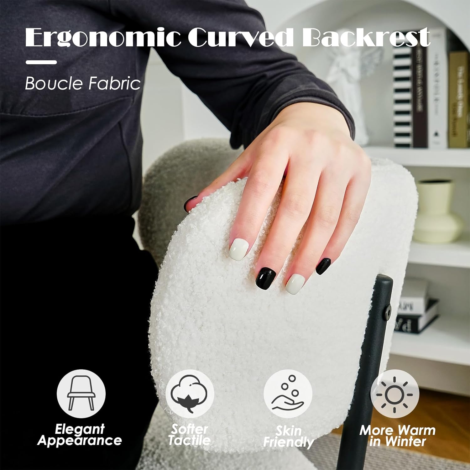 7 Piece Mid Century Modern Oval Wood Dining Set, 71'' Rustic Farmhouse Luxury Kitchen Table Set, Large Retro Country Rectangle Dinner Set for 6, White Boucle Chairs, for Home (Light Walnut)