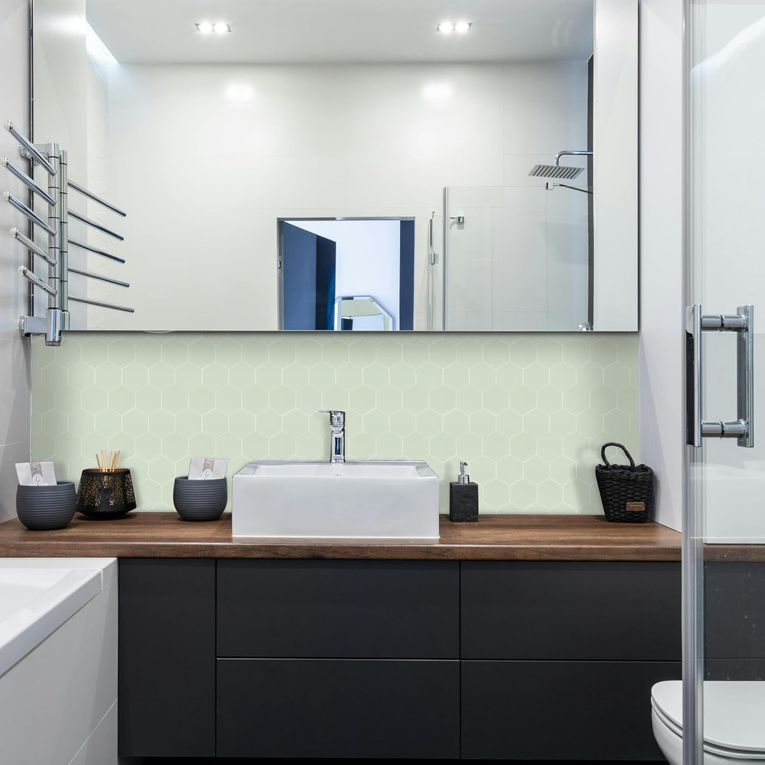 Sage Green Peel and Stick Backsplash, 6-Sheet Hexagon Rigid Honeycomb Wall Tiles, Ceramic Look Self Adhesive Tiles with Matte Finish for Kitchen (10"x11.5", 4.8 sq.ft)