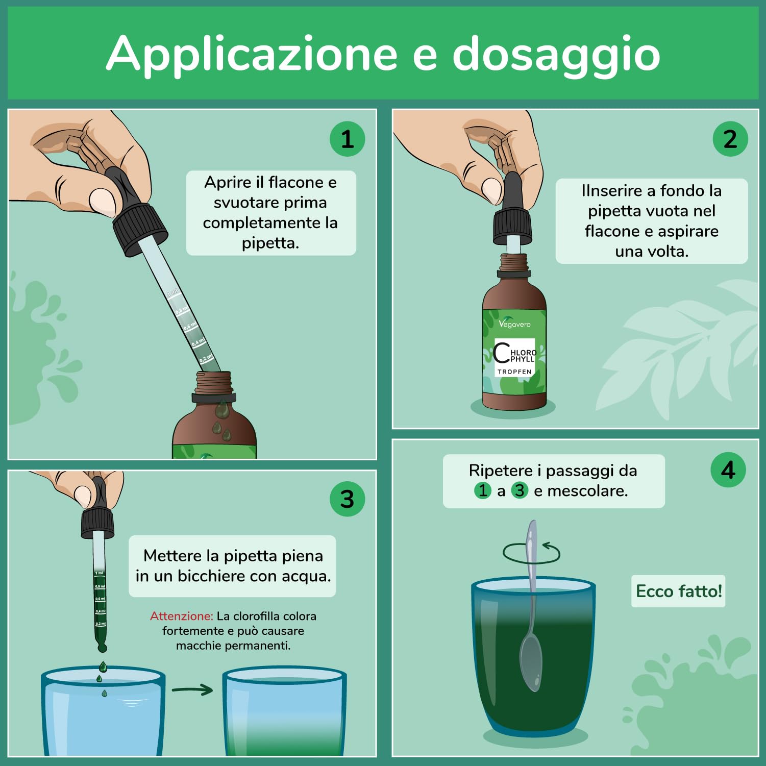 Clorofilla Liquida Vegavero® | 300 mg per dose | Erba Medica in Gocce | Senza Alcool e Aromi | Clorofillina Naturale da Alfalfa | 60 ml | Vegan