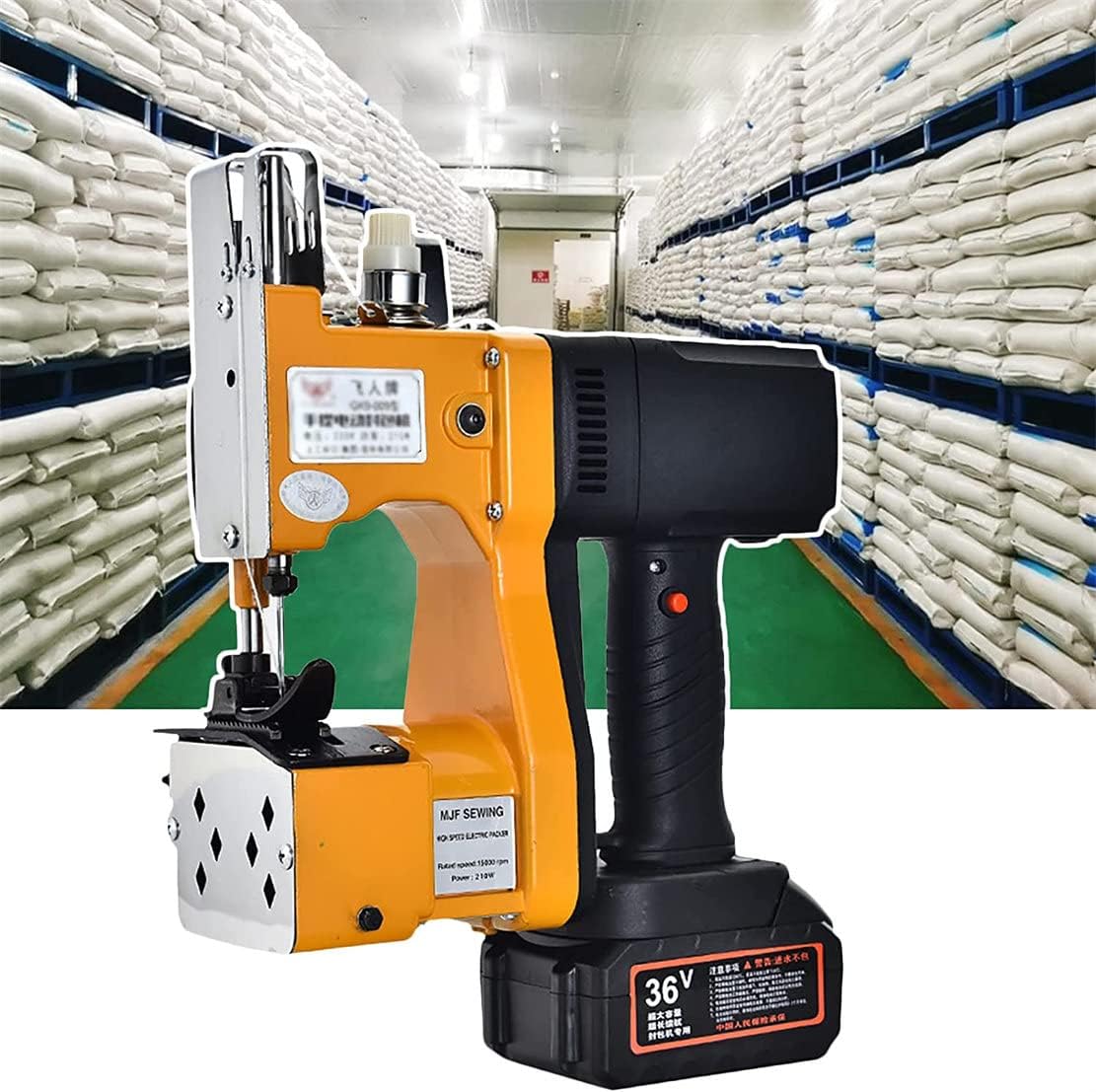 36V Portable Bag Closer Sewing Machine - Cordless Industrial Sack Seal Machine for Rice, Woven, Paper & Plastic Bags - Includes 1 ge Battery, 2s/Bag Closure