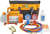 BACOENG 3.6CFM Vacuum Pump Kit with Manifold Gauge Set for R410A Mini Split HVAC - Adapters & 5FT Hoses Included