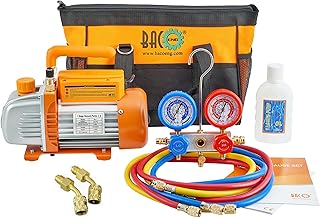 BACOENG 3.6CFM AC Vacuum Pump and Gauge Set - Home Mini Split Vacuum Pump Kit for R410A Refrigerants - w/ R410a Mini Split Adapter & 3x5FT Hoses