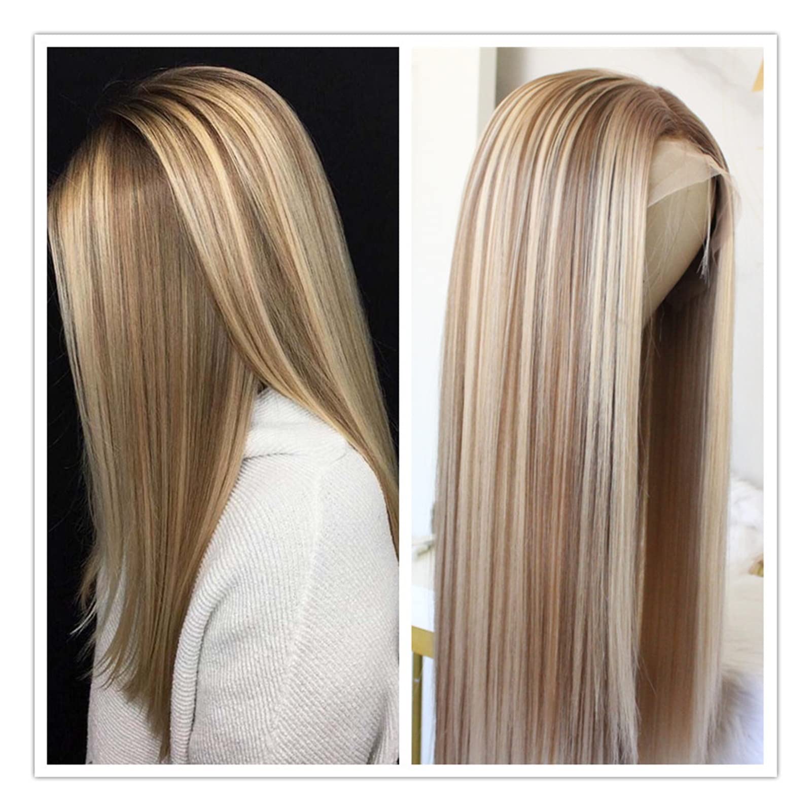 caihuashopping Wigs Blonde Lace Front Wig Synthetic Hair Wig Middle Part Highlight Wig Long Straight Hair Hair Extensions (Wig Length : 22inches)