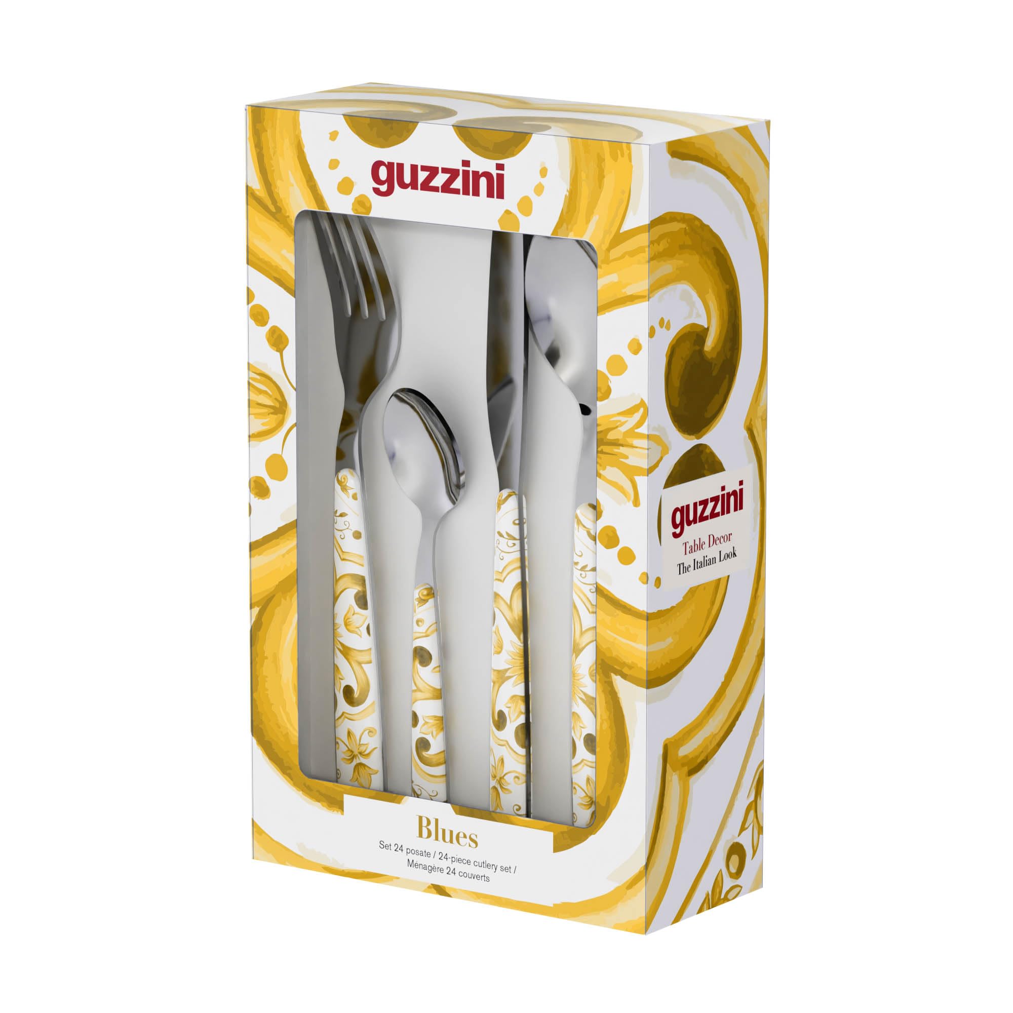 Guzzini - Set 24 posate in acciaio inossidabile, argento,"BLUES" (ambra)