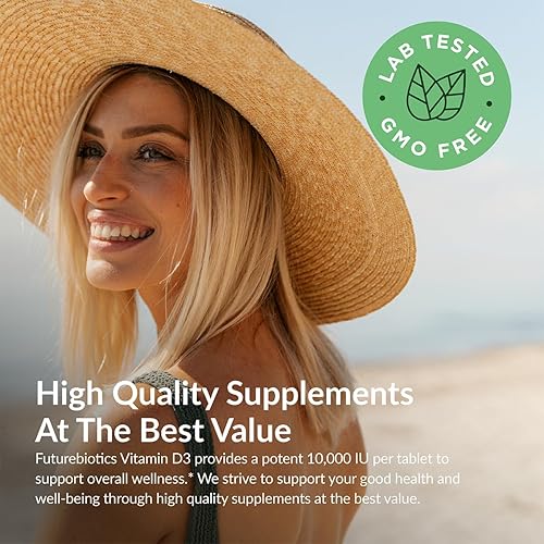 Miniatura 3 de Futurebiotics Vitamina D3 10,000iu (250 mcg) Suministro de 360 días para una función muscular saludable y apoyo inmunológico, sin OMG, 360 tabletas