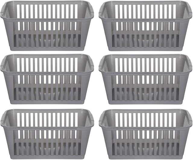 25cm Silver Plastic Handy Basket Storage Basket - Pack of 6