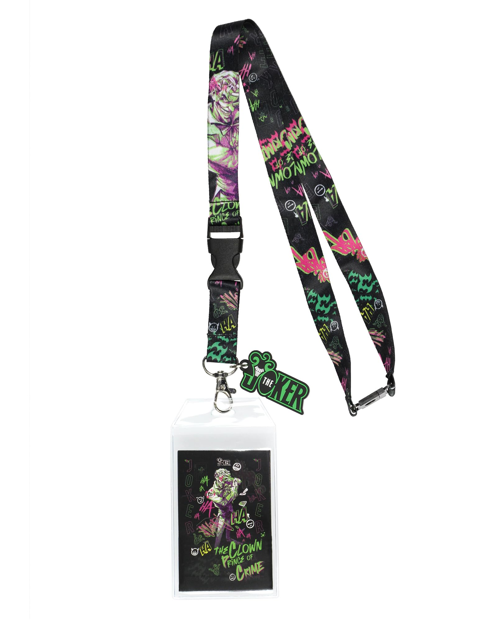 DC Comics Batman The Joker Clown Prince of Crime Lanyard ID Badge Holder with Rubber Charm and Lobster Clasp