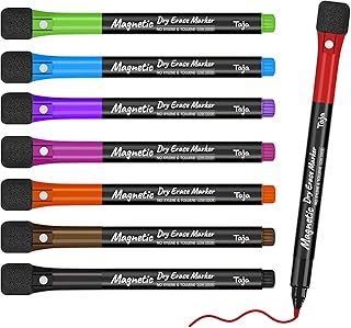 Taja Magnetic Dry Erase Whiteboard Markers, 8 Count Colorful Fine Tip Thin Dry Erase Markers with Eraser for Home Office School Supplies-Brilliant