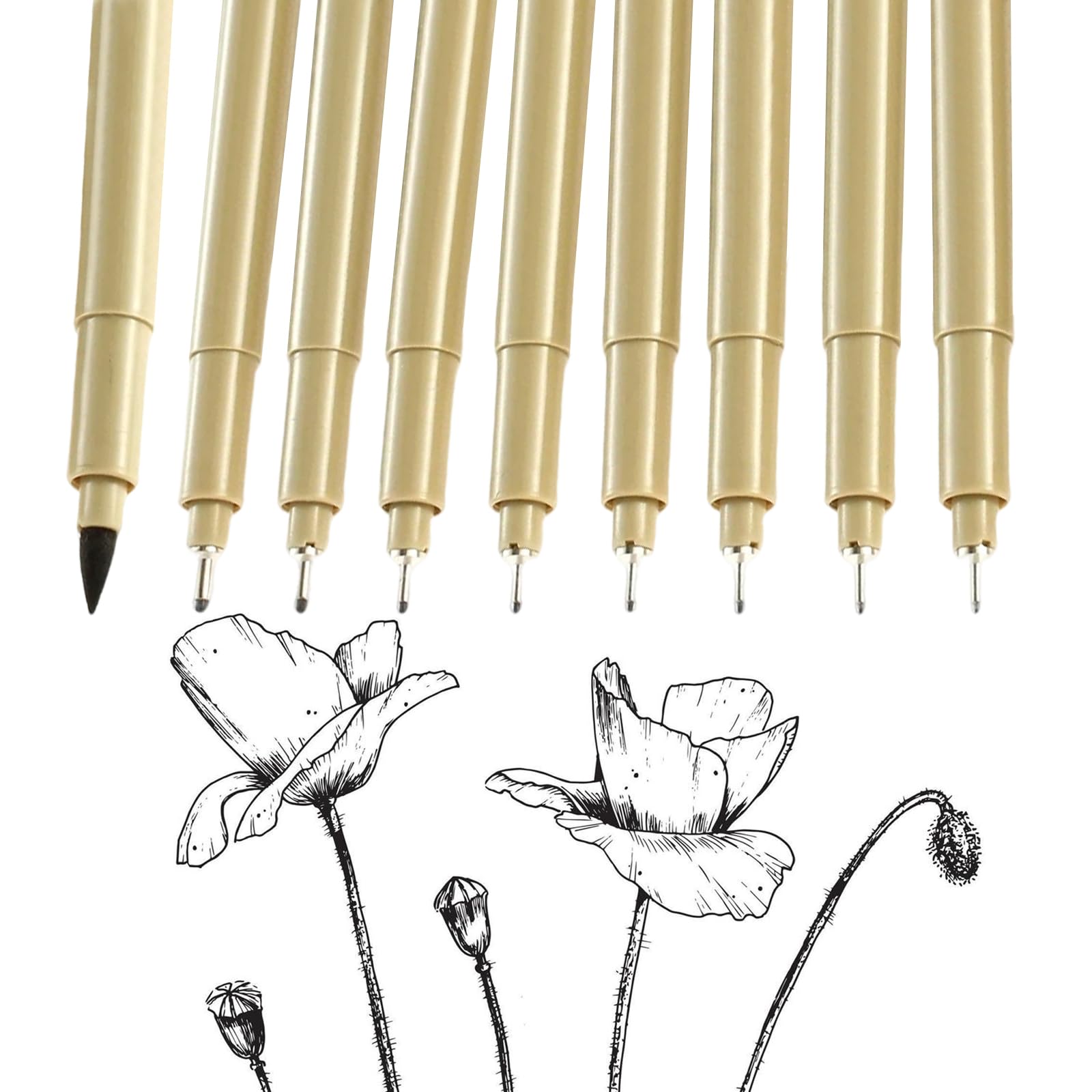 Mlifleue 9PCS Waterproof Fine Liner Pen Black, Black Fine Liner Pens, Micron Pens Set, Varying Line Widths Drawing Pen for Professional Technical Marker Watercolour Sketching Manga Anime Gifts