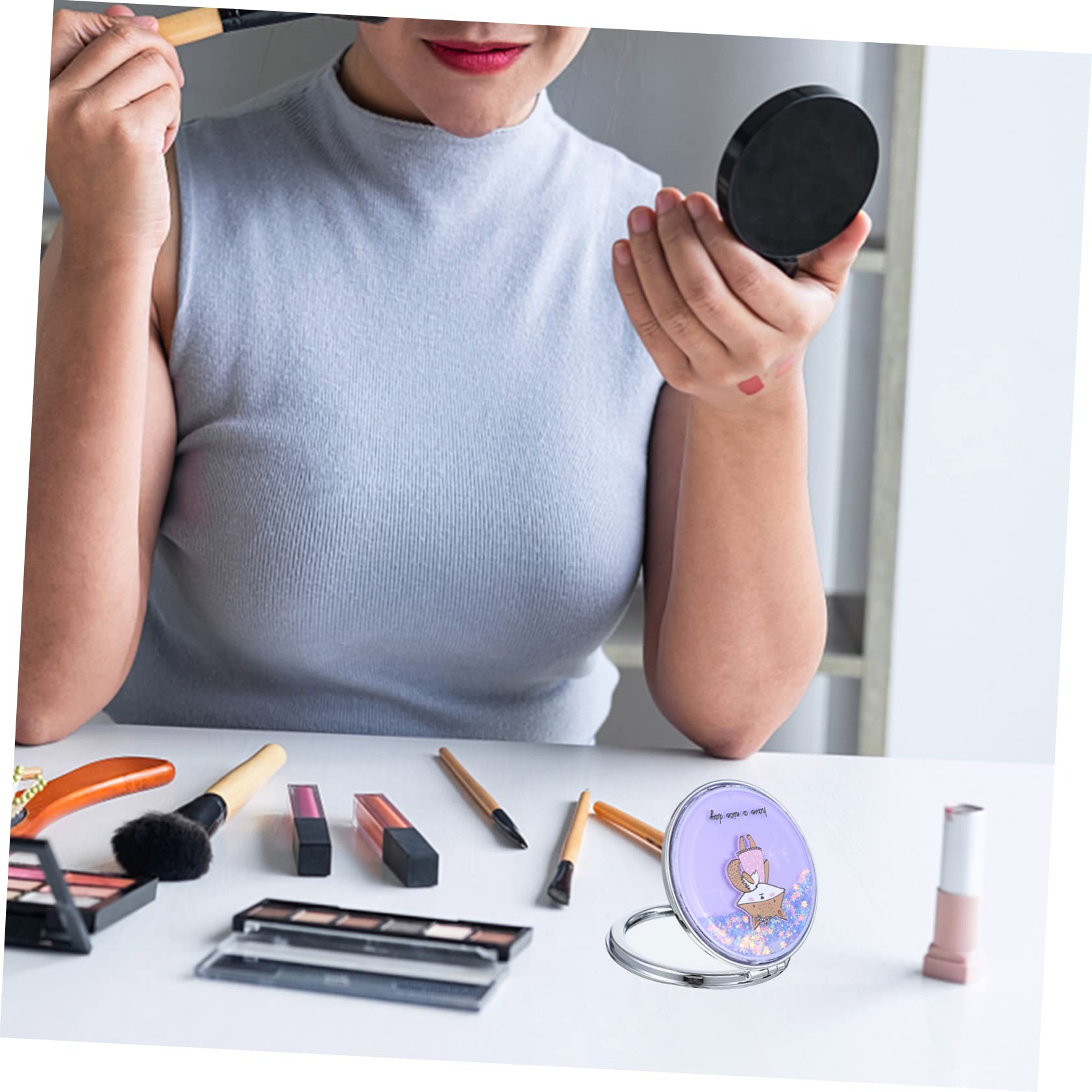 Healeved 5 Stück Schminkspiegel aus Treibsand runder Spiegel Make-up-Waschtisch Hallo Machen LED zweiseitiger Handspiegel Kleiner Schminkspiegel Kleiner Spiegel Abs Violett