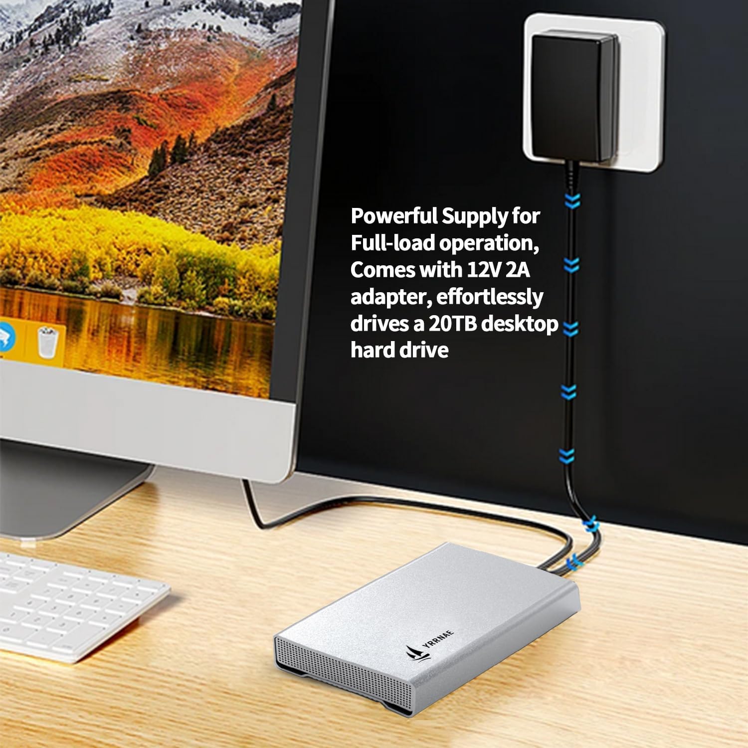 USB 3.0 External Hard Drive Enclosure, Aluminum Pure-Metal 3.5 HDD Enclosure, Support up to 20TB with UASP, External sata Enclosure Comes with 12V Power Adapter, Ultra-Hard