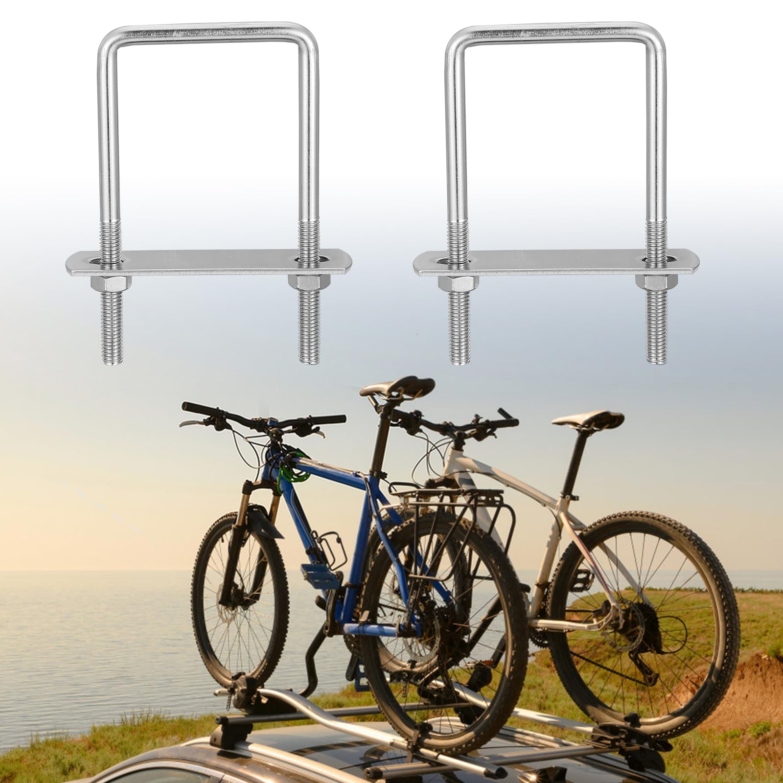 Set da 6 Bulloni a U Quadrati M6 in Acciaio Inossidabile 304 con Dadi e Rondelle U Quadrato M6, Bullone a U in Acciaio Inox, per Tubo Dell'Acqua Fisso, Tubo, Barche (90mmX45mm)