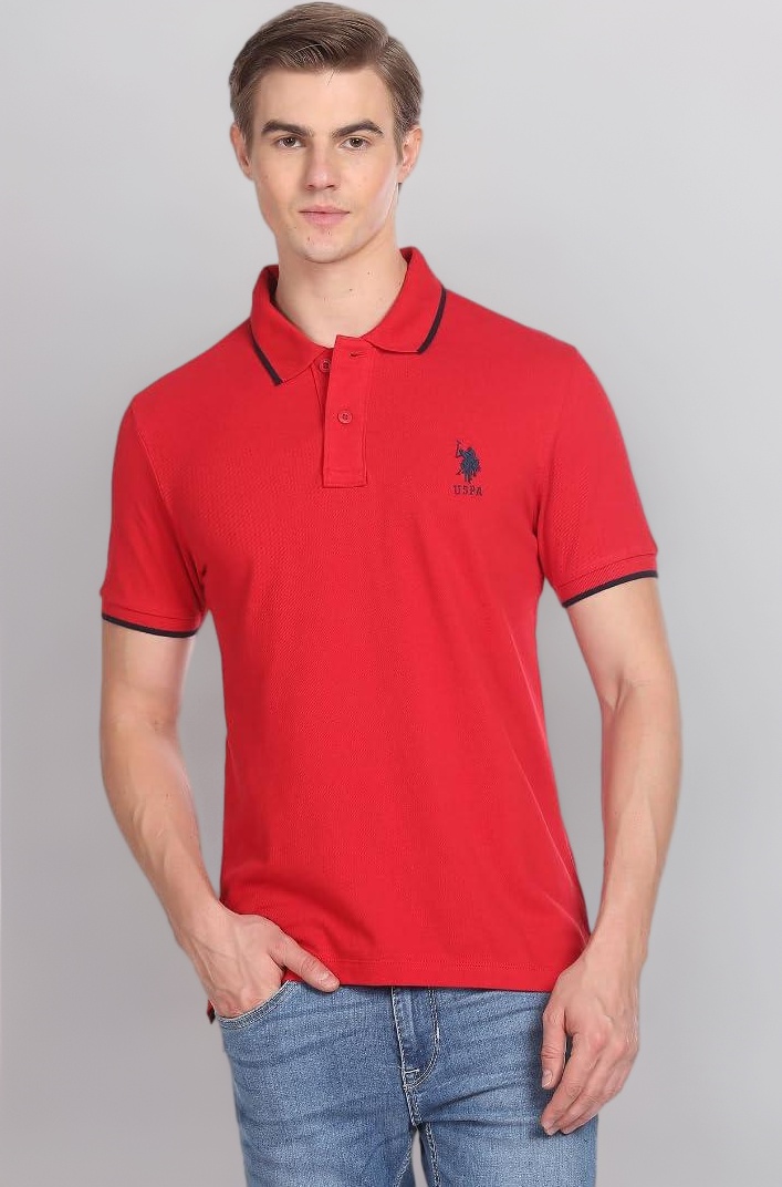 U.S. Polo ASSN. Men's Tipped Collar Pure Cotton Slim Fit Polo Shirt