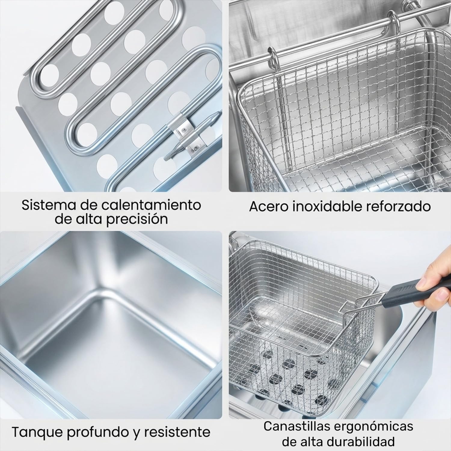 Collage of deep fryer internal components