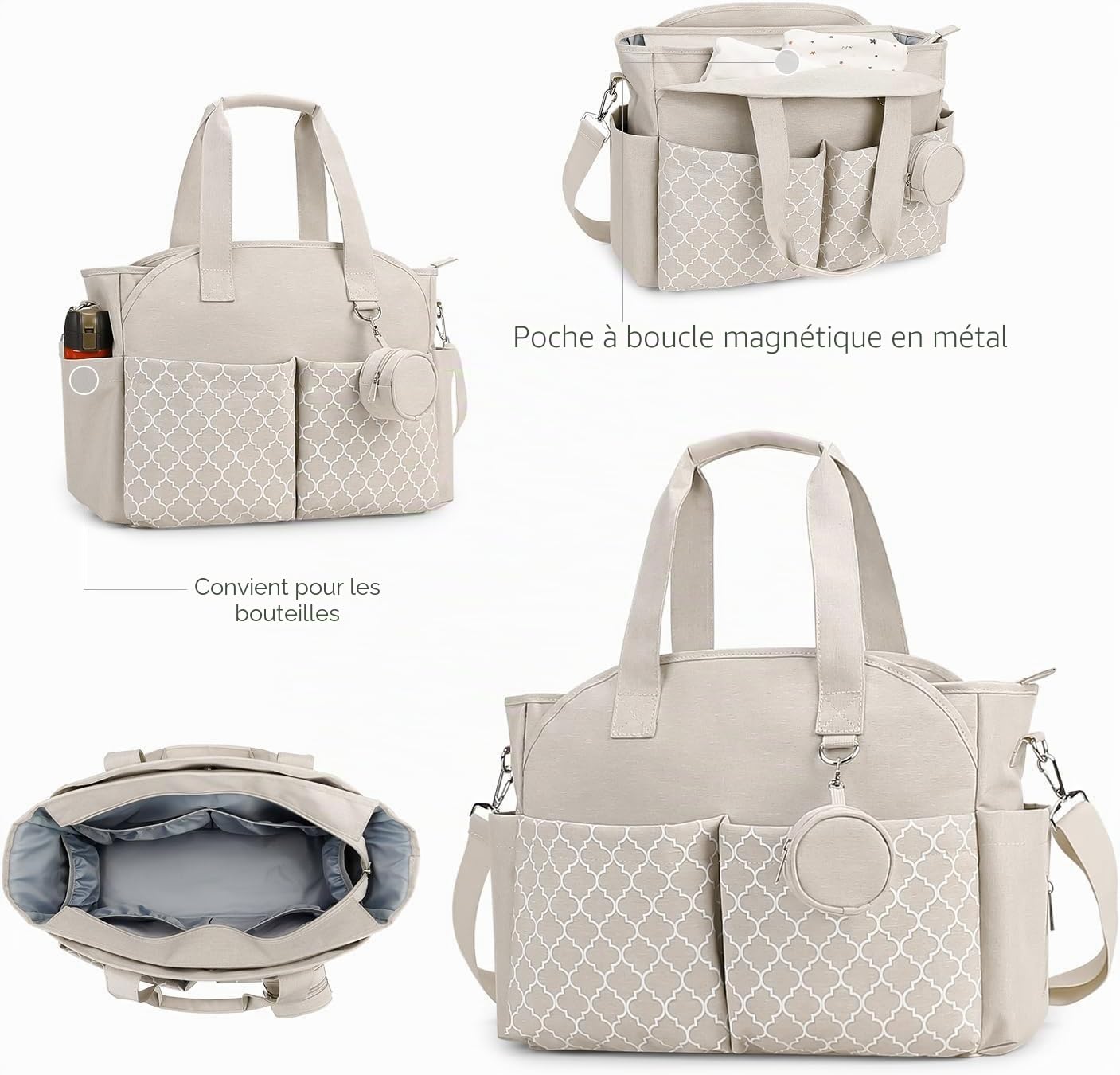 Sac à langer fourre-tout avec station à langer, sac multifonction pour bébé avec bandoulière réglable