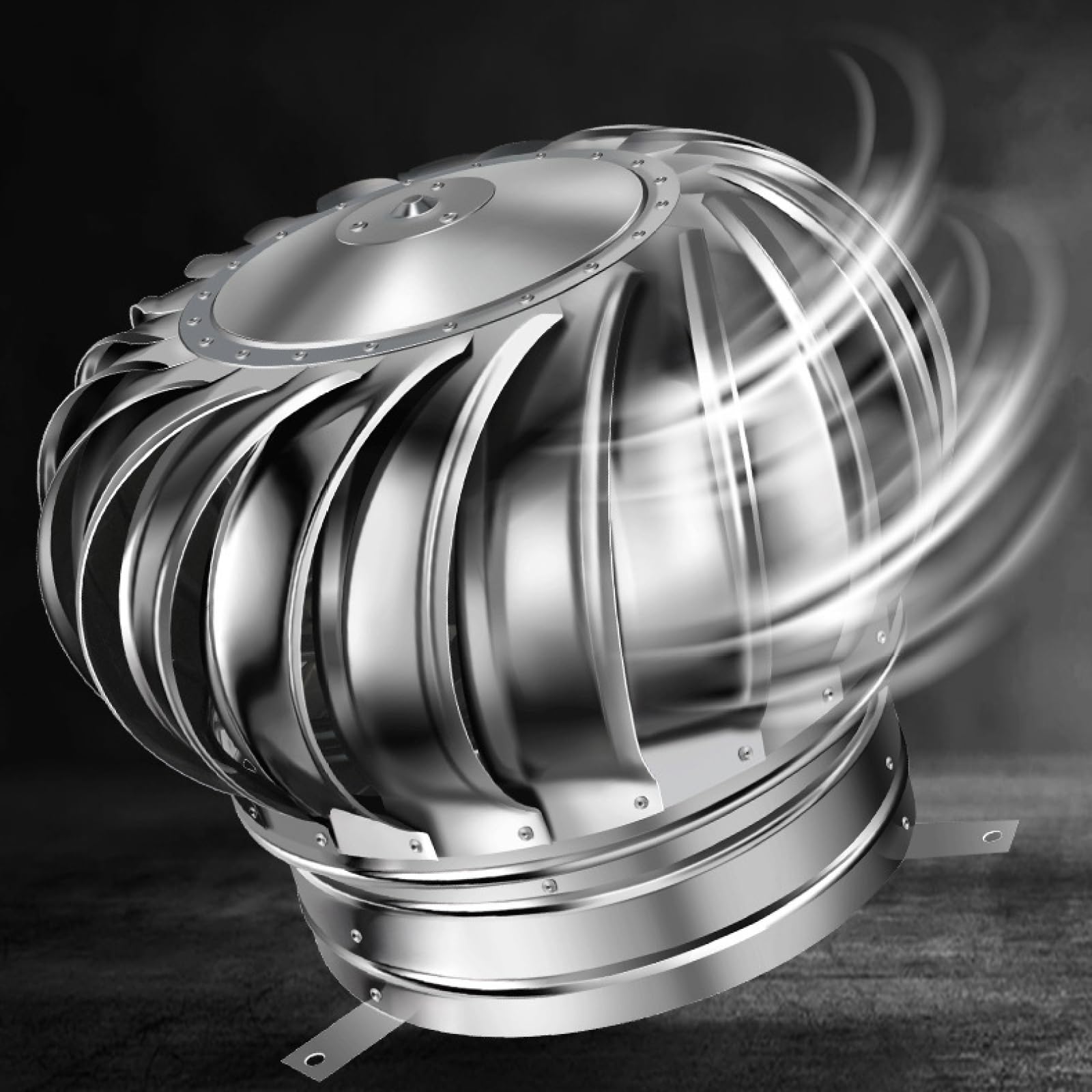 Roof Turbine Ventilator 45cm Silver - Wind Powered Exhaust Fan | Stainless Steel Chimney Cowl Vent