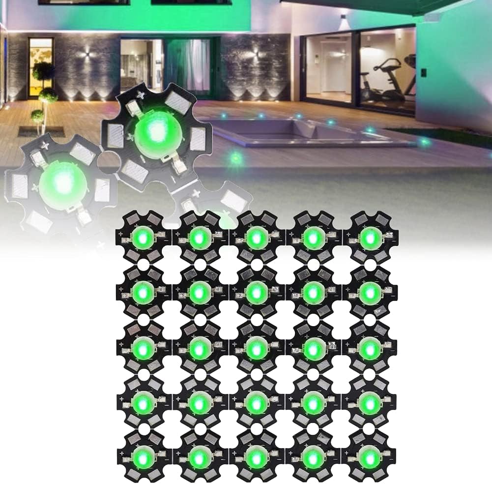 xuuyuu 25 Pcs LED Chips, 3W High Power LED Lamp Beads Emitter Diode Chips for DIY Lighting Fixtures(Green)