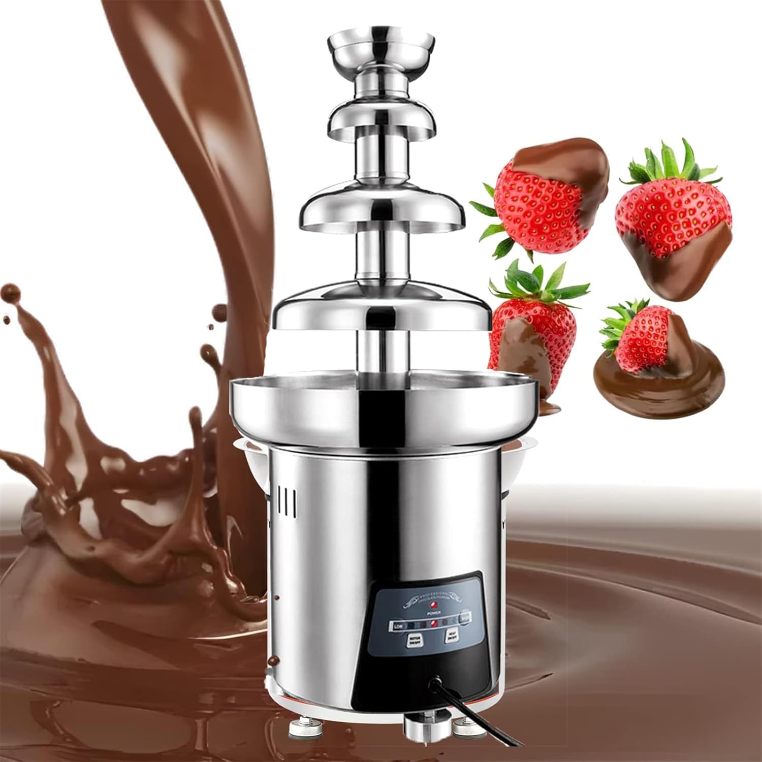 Commercial Chocolate Fountain, 4 Tier Chocolate Fondue Waterfall with Temperature Control, Stainless Steel Sauce Melting Pot for Cheese, BBQ Sauce, Fruit, Ranch, Liqueurs